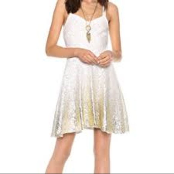 Free People Dresses & Skirts - Free People White Gold Laced Mini Dress